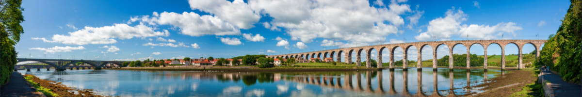 Panormamic view of bridges over the Tweed at Berwick